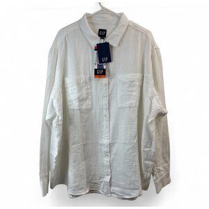 GAP White XXL Long-Sleeve Button-Up Shirt With Front Pockets For Women